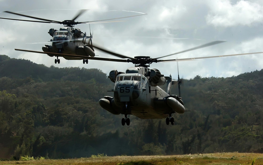 Two Ch 53D Sea Stallion Helicopters